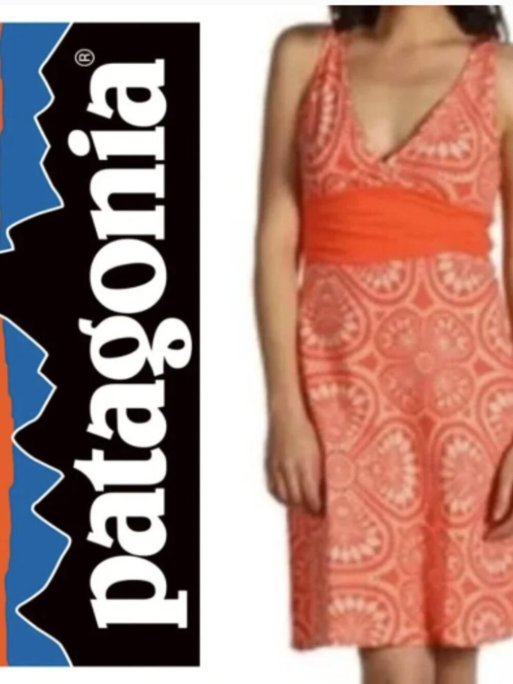Patagonia Margot Floral Dress Coral White Cinched Waist Medium A-line Fit Flare